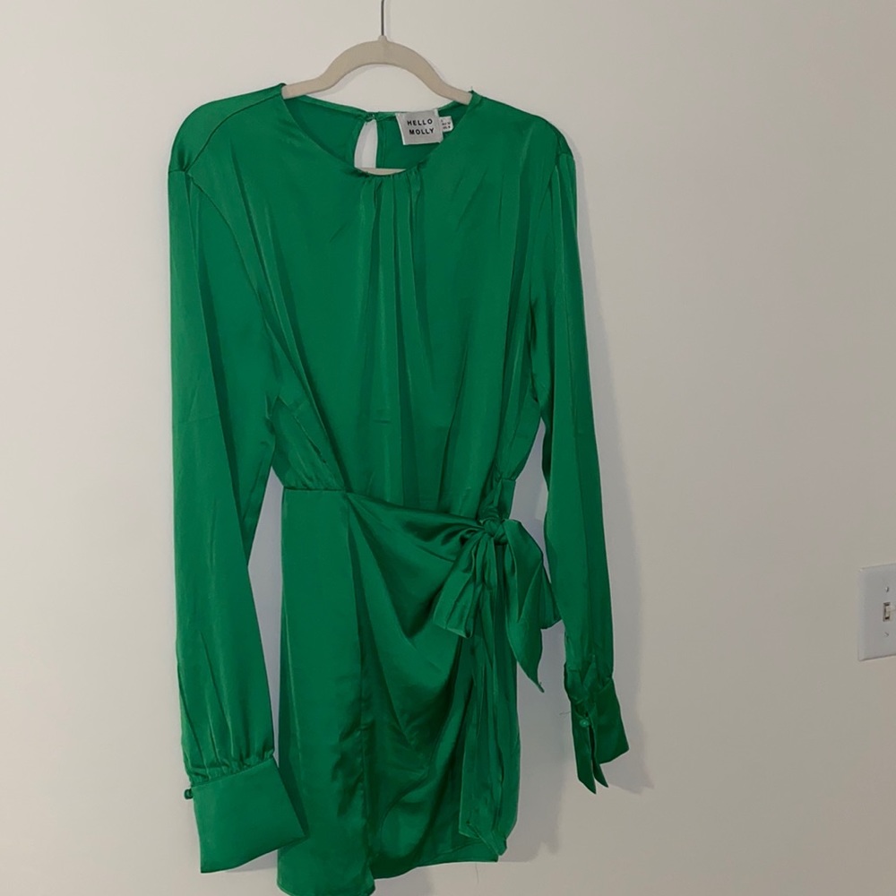 Green satin dress